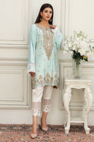 Aqua Anchor Embroidered Cotton Net Salwar Kameez (2-Piece) - Image 2