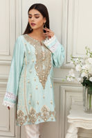 Aqua Anchor Embroidered Cotton Net Salwar Kameez (2-Piece) - Image 3