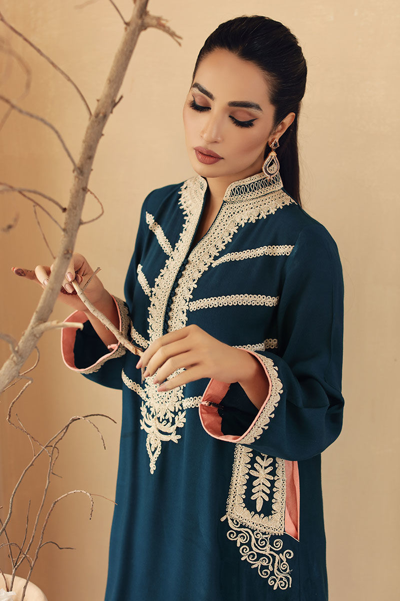 Deep Blue Doriwork Cotton Net Salwar Kameez (2-Piece) - Image 6