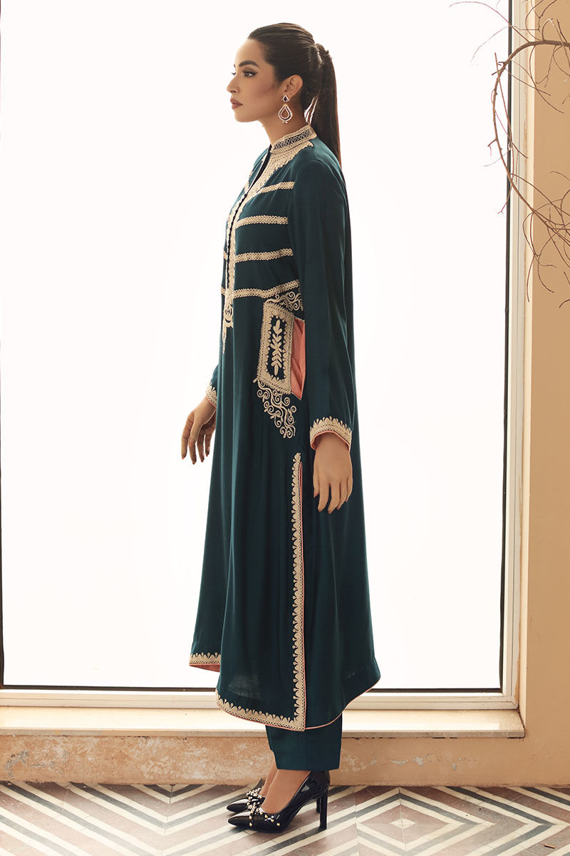 Deep Blue Doriwork Cotton Net Salwar Kameez (2-Piece) - Image 8