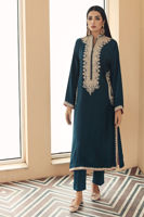 Teal-Blue Doriwork Cotton Net Kurta (2-Piece) - Image 2