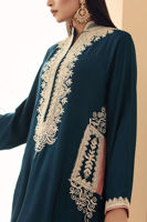Teal-Blue Doriwork Cotton Net Kurta (2-Piece) - Image 7