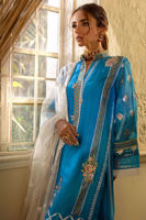 Cobalt Blue Embroidered Cotton Net Salwar Kameez (3-Piece) - Image 5