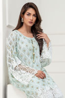 Pakistani Aqua Blue Embroidered Cotton Net Salwar Kameez (3-Piece) - Image 5