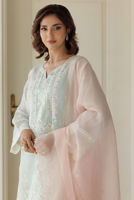 Ice Blue Embroidered Cotton Net Salwar Kameez (3-Piece) - Image 3