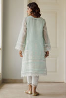 Ice Blue Embroidered Cotton Net Salwar Kameez (3-Piece) - Image 4