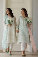 Ice Blue Embroidered Cotton Net Salwar Kameez (3-Piece) - Image 9