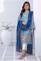Pakistani Lapis Blue Embroidered Cotton Net Salwar Kameez (3-Piece) - Image 2