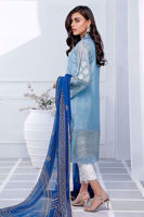 Pakistani Lapis Blue Embroidered Cotton Net Salwar Kameez (3-Piece) - Image 3