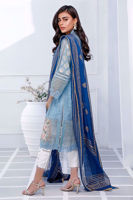 Pakistani Lapis Blue Embroidered Cotton Net Salwar Kameez (3-Piece) - Image 4
