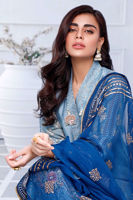 Pakistani Lapis Blue Embroidered Cotton Net Salwar Kameez (3-Piece) - Image 7