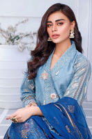 Pakistani Lapis Blue Embroidered Cotton Net Salwar Kameez (3-Piece) - Image 8
