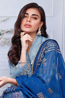Pakistani Lapis Blue Embroidered Cotton Net Salwar Kameez (3-Piece) - Image 9