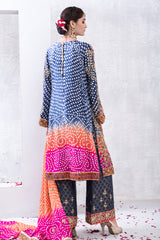 Pakistani Royal Blue Embroidered Cotton Net Salwar Kameez (3-Piece) - Image 2