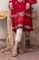 Blue Embroidered Cotton Net Salwar Kameez (3-Piece) - Image 11