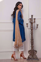 Blue Embroidered Cotton Net Salwar Kameez (3-Piece) - Image 3