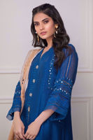 Blue Embroidered Cotton Net Salwar Kameez (3-Piece) - Image 4