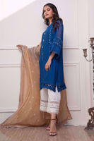 Blue Embroidered Cotton Net Salwar Kameez (3-Piece) - Image 5