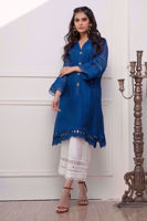 Blue Embroidered Cotton Net Salwar Kameez (3-Piece) - Image 6