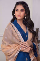 Blue Embroidered Cotton Net Salwar Kameez (3-Piece) - Image 7