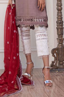 Blue Embroidered Cotton Net Salwar Kameez (3-Piece) - Image 9