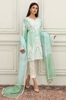 Aqua Embroidered Cotton Net Salwar Kameez (3-Piece) - Image 2