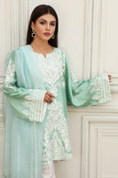 Aqua Embroidered Cotton Net Salwar Kameez (3-Piece) - Image 3