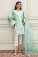 Aqua Embroidered Cotton Net Salwar Kameez (3-Piece) - Image 5