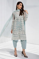 Crystal Blue Embroidered Cotton Net Salwar Kameez (3-Piece) - Image 3