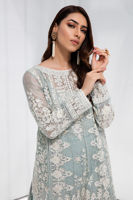 Crystal Blue Embroidered Cotton Net Salwar Kameez (3-Piece) - Image 4