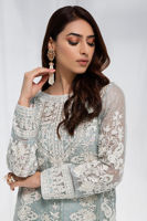 Crystal Blue Embroidered Cotton Net Salwar Kameez (3-Piece) - Image 5