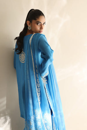 Fresh Blue Aari Embroidered Cotton Sheesha Silk Kurta (3-Piece) - Image 6