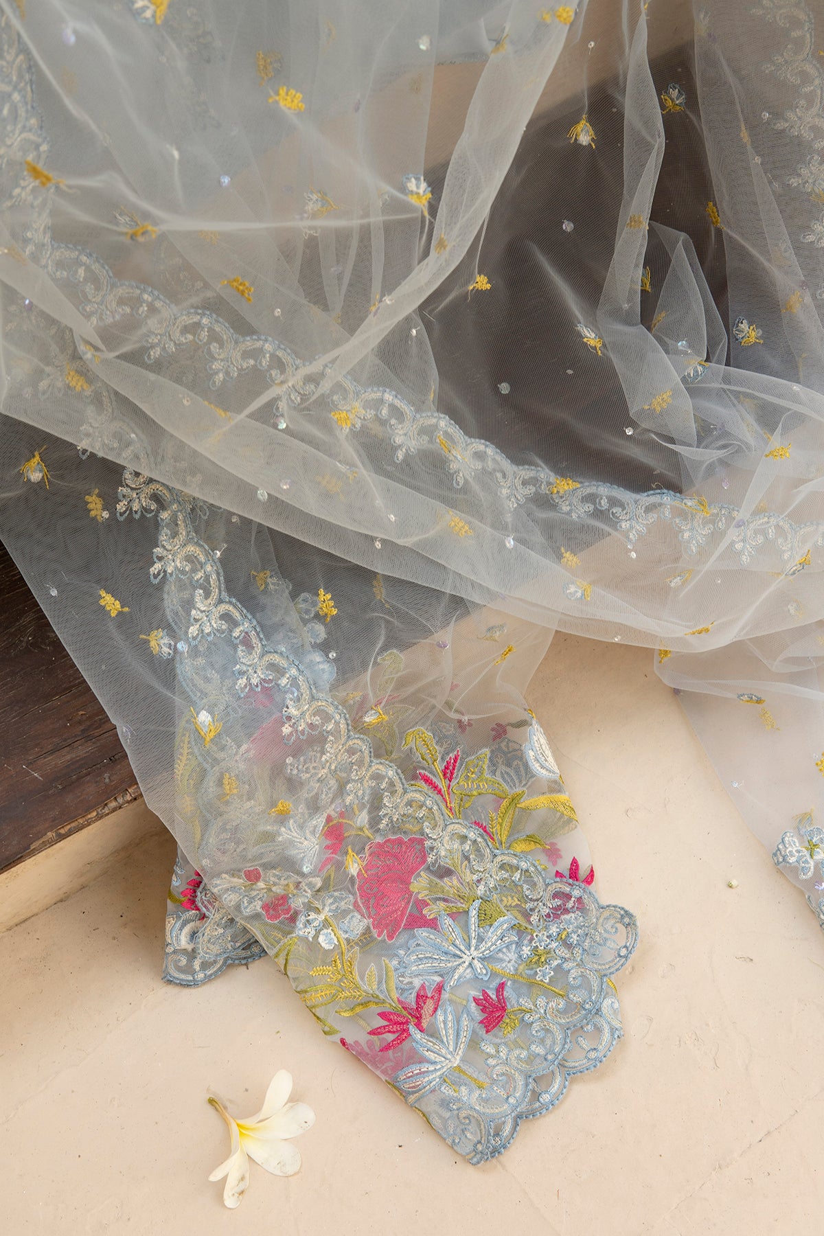 Ice Blue Embroidered Cotton Silk Salwar Kameez (3-Piece) - Image 7