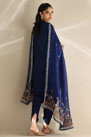 Cobalt Blue Embroidered Cotton Silk Salwar Kameez (3-Piece) - Image 6