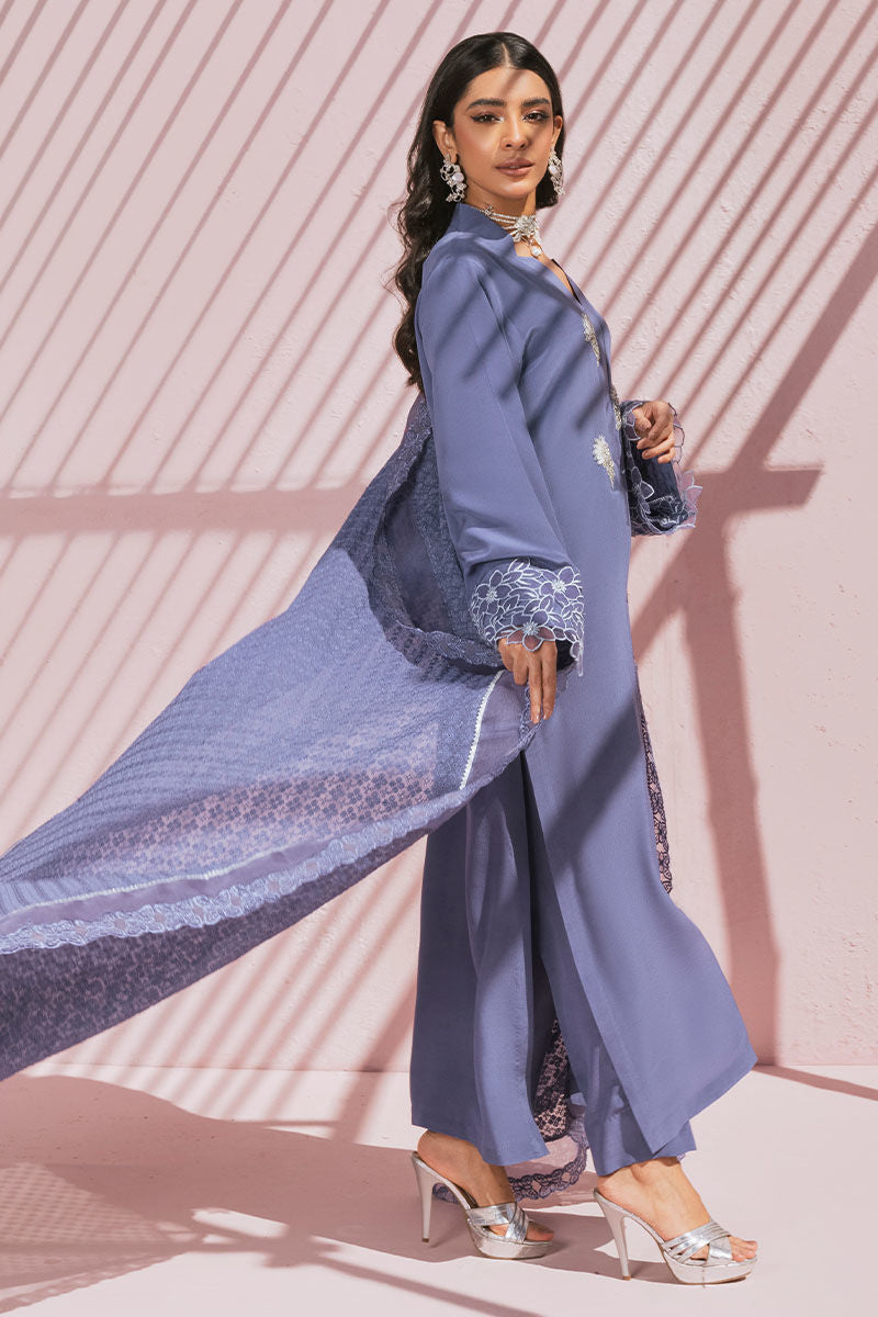 Dusty Blue Embroidered Pure Crepe Salwar Kameez (3-Piece) - Image 4