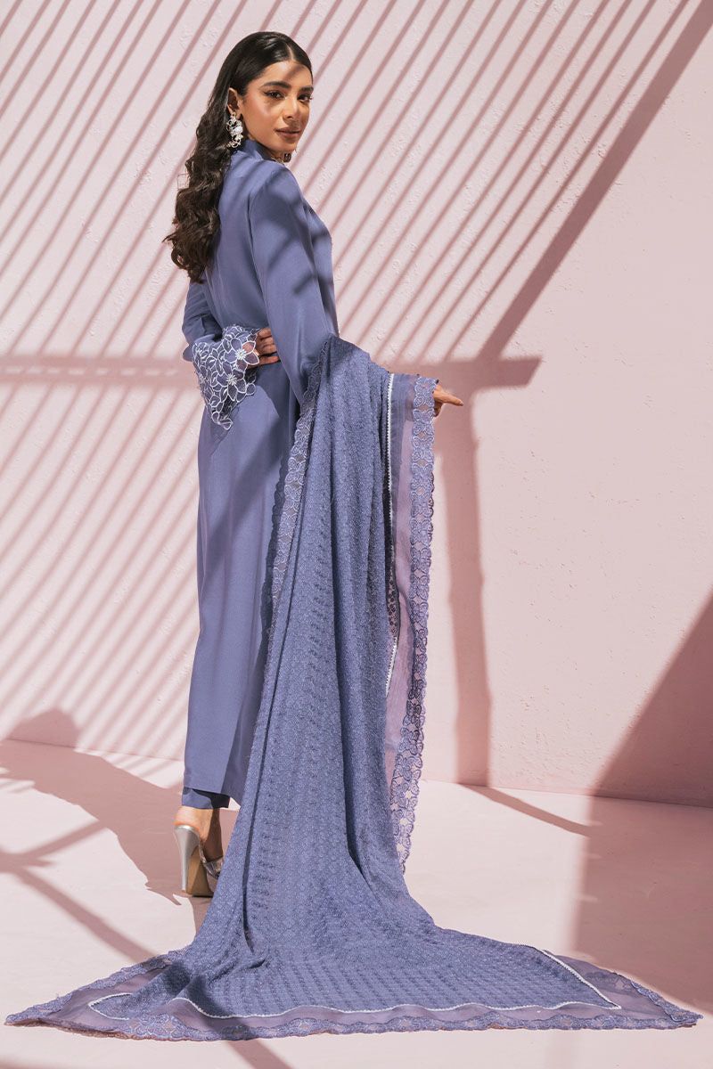 Dusty Blue Embroidered Pure Crepe Salwar Kameez (3-Piece) - Image 5