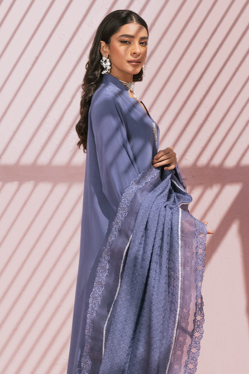 Dusty Blue Embroidered Pure Crepe Salwar Kameez (3-Piece) - Image 7