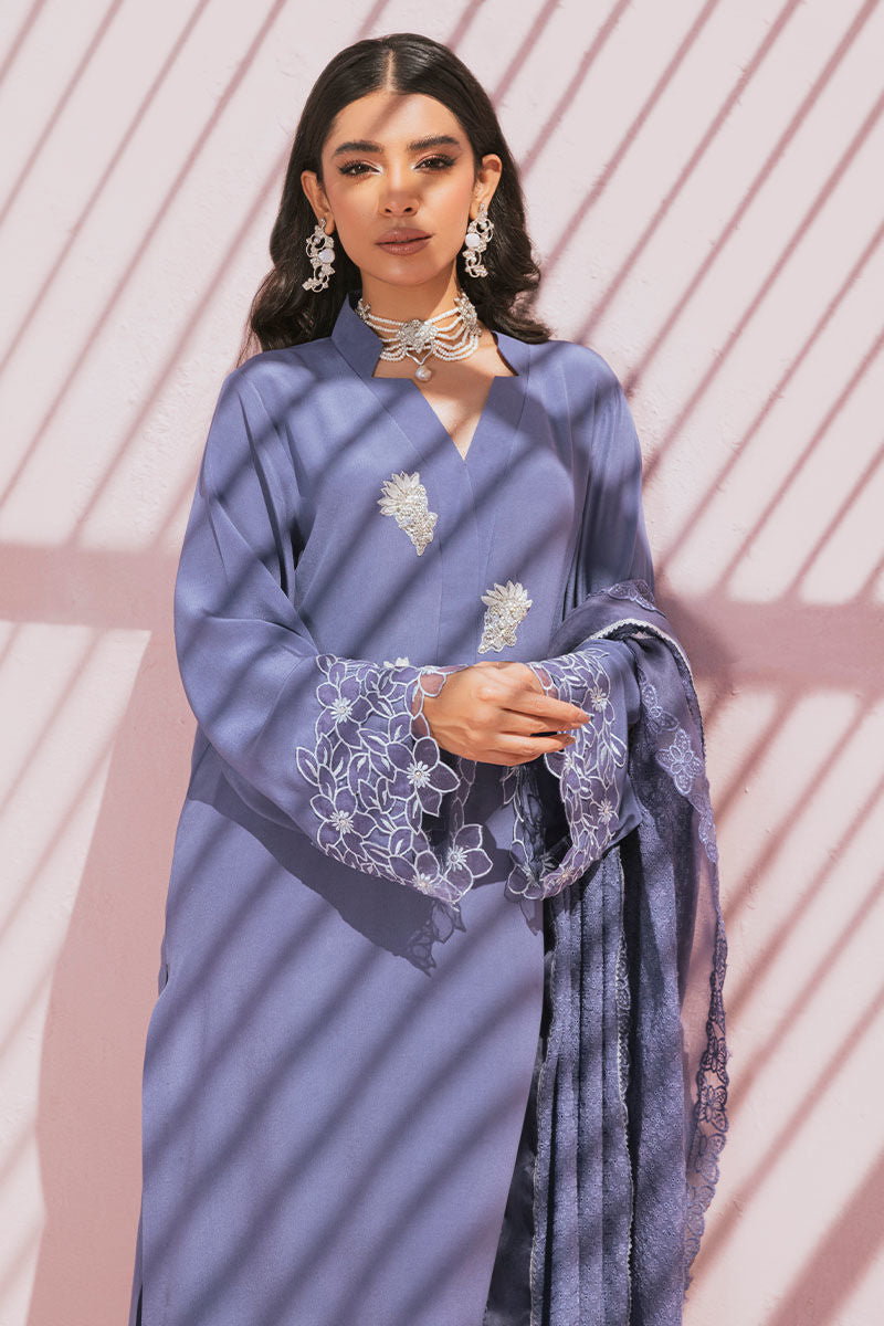 Dusty Blue Embroidered Pure Crepe Salwar Kameez (3-Piece) - Image 8