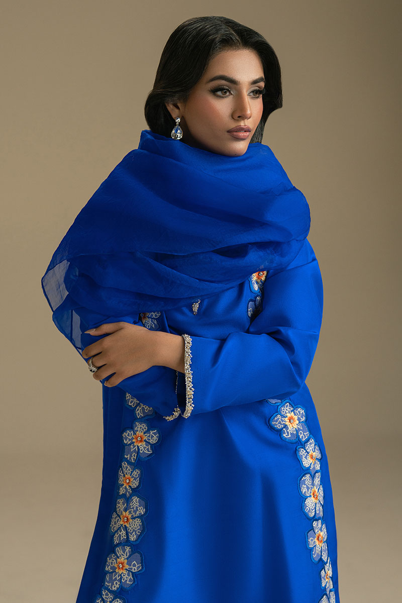 Royal Blue Embroidered Crepe Salwar Kameez (3-Piece) - Image 5