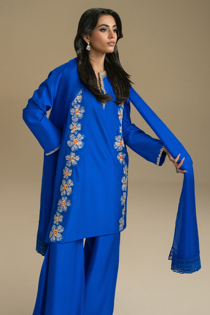 Royal Blue Embroidered Crepe Salwar Kameez (3-Piece) - Image 6