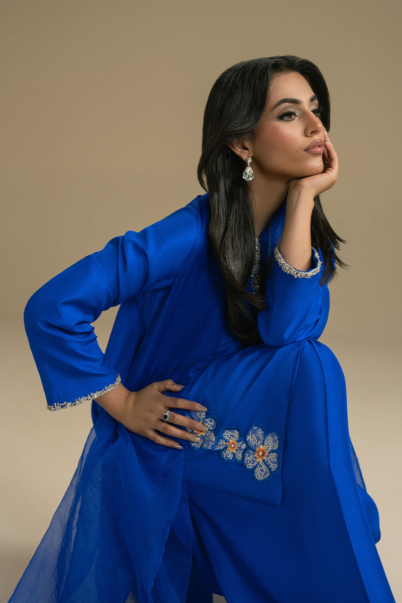 Royal Blue Embroidered Crepe Salwar Kameez (3-Piece) - Image 7