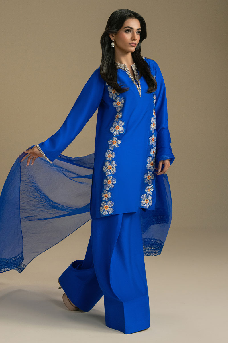 Royal Blue Embroidered Crepe Salwar Kameez (3-Piece) - Image 8