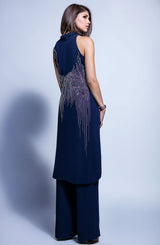 Pakistani Midnight Blue Hand-Beaded Crepe Tunic (2-Piece) - Image 2