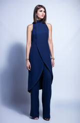 Pakistani Midnight Blue Hand-Beaded Crepe Tunic (2-Piece) - Image 3