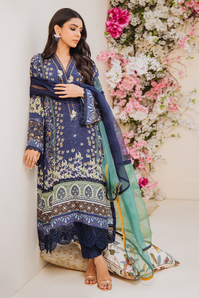 Bold Blue Printed Pure Crepe Silk Shirt (2-Piece) - Image 2