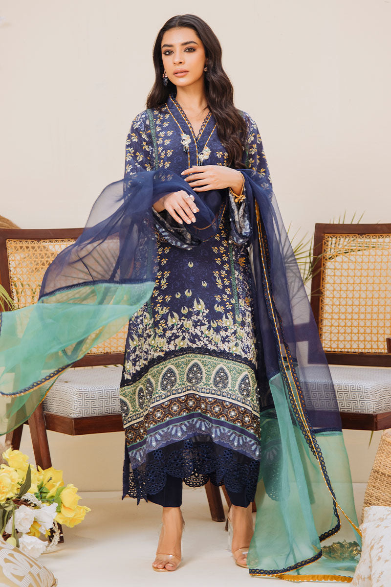 Bold Blue Printed Pure Crepe Silk Shirt (2-Piece) - Image 4