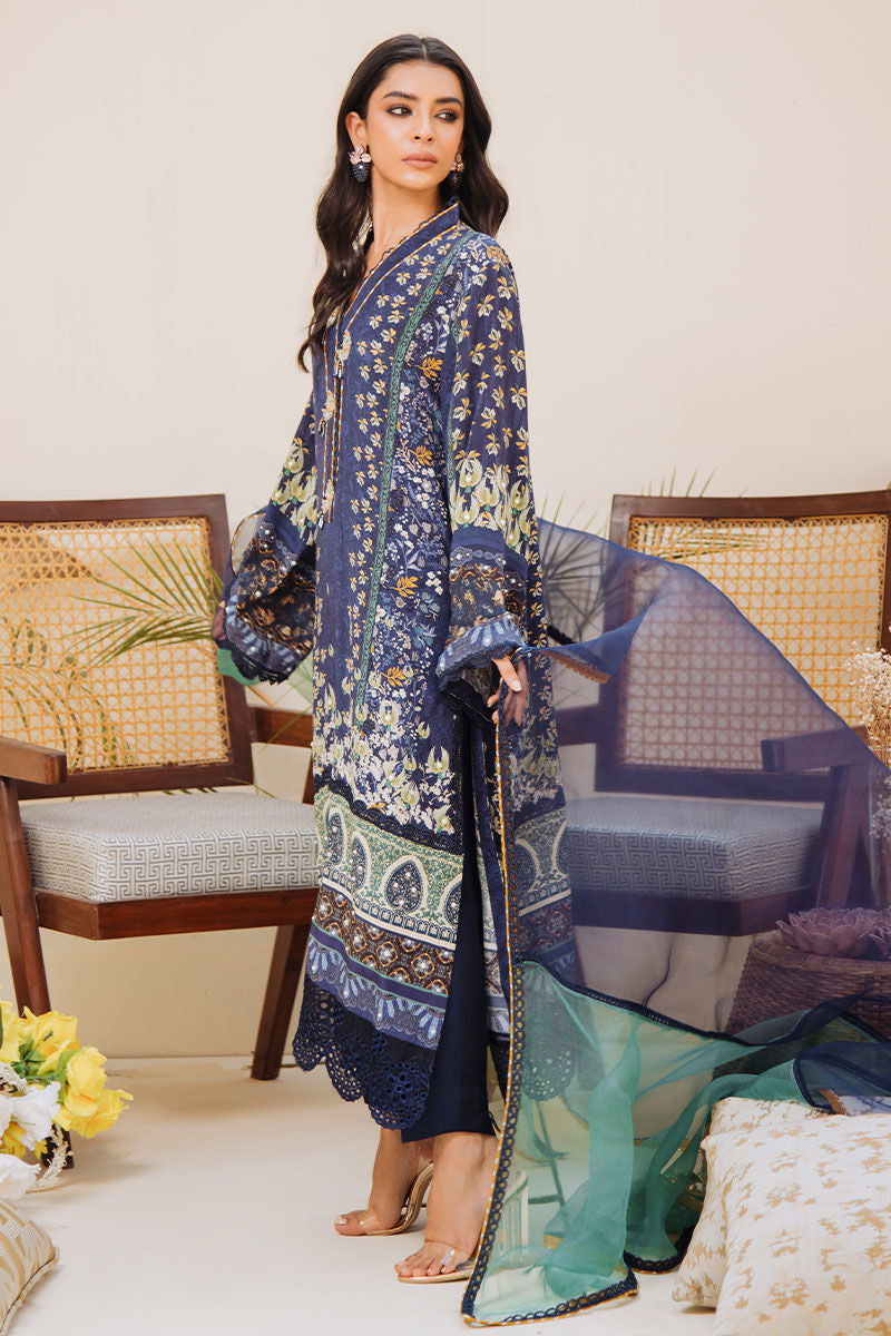 Bold Blue Printed Pure Crepe Silk Shirt (2-Piece) - Image 5