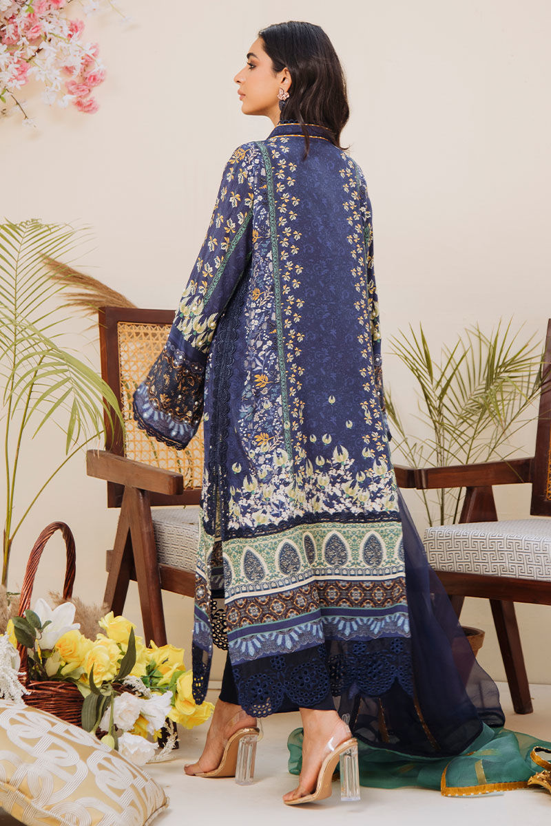 Bold Blue Printed Pure Crepe Silk Shirt (2-Piece) - Image 6