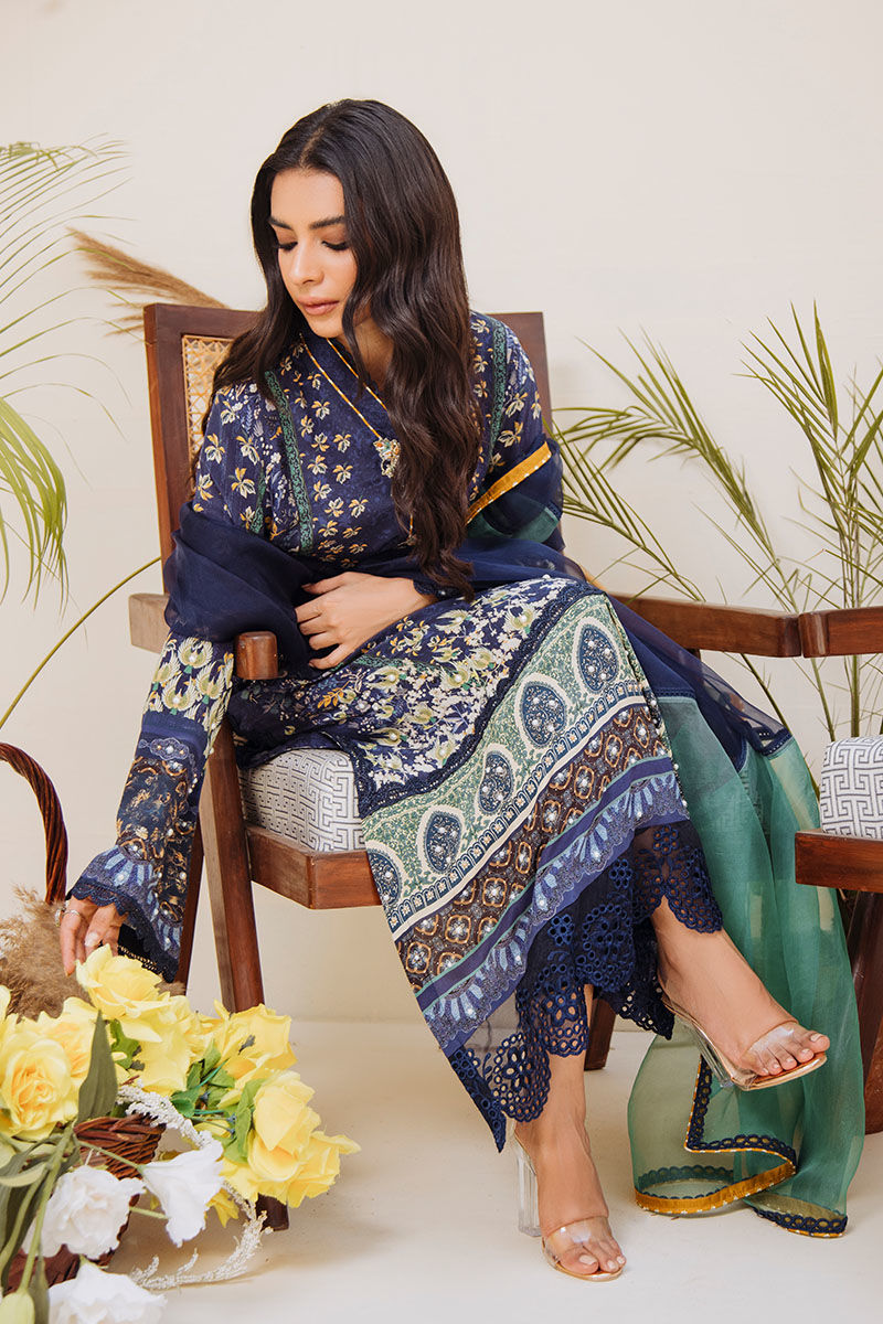 Bold Blue Printed Pure Crepe Silk Shirt (2-Piece) - Image 7