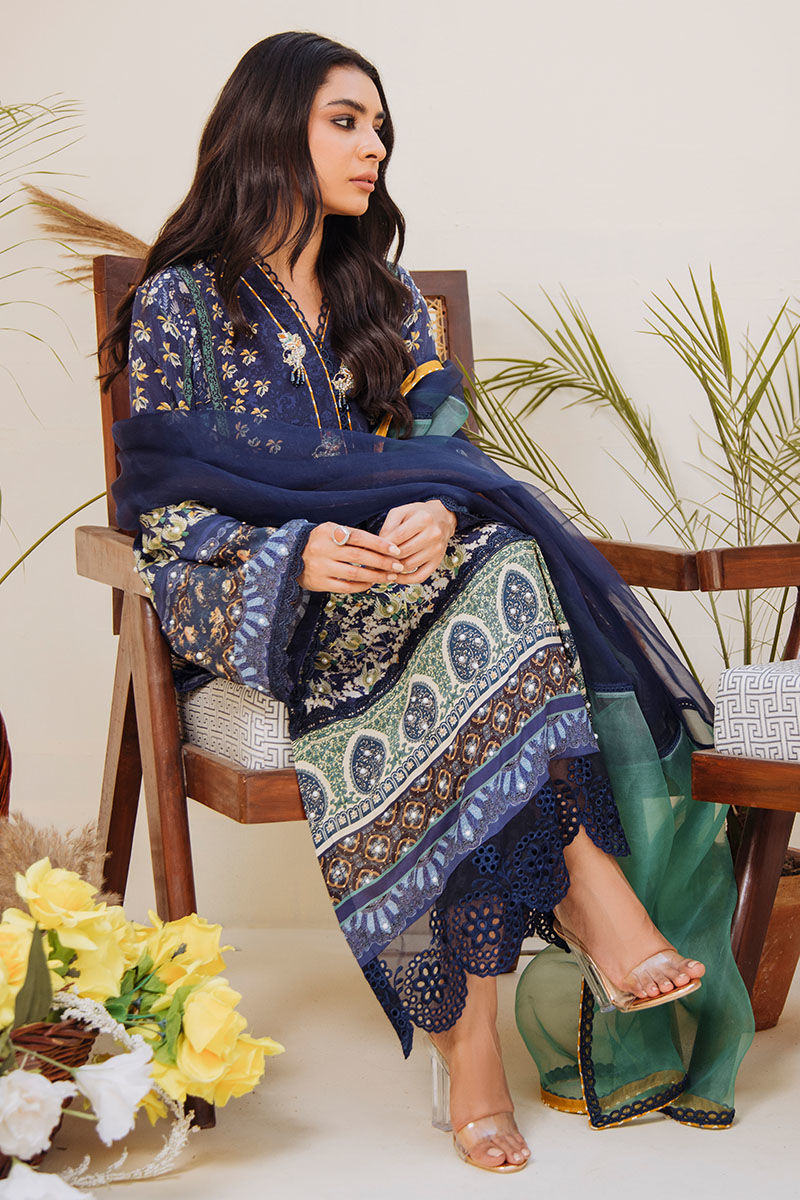 Bold Blue Printed Pure Crepe Silk Shirt (2-Piece) - Image 8